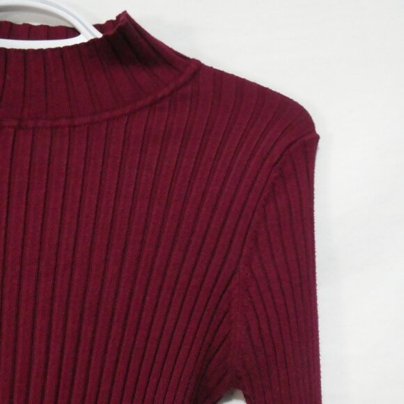 Unbranded | 12 pit to pit | Ribbed Burgundy Long Sleeve Mock Neck Sweater - Picture 5 of 14